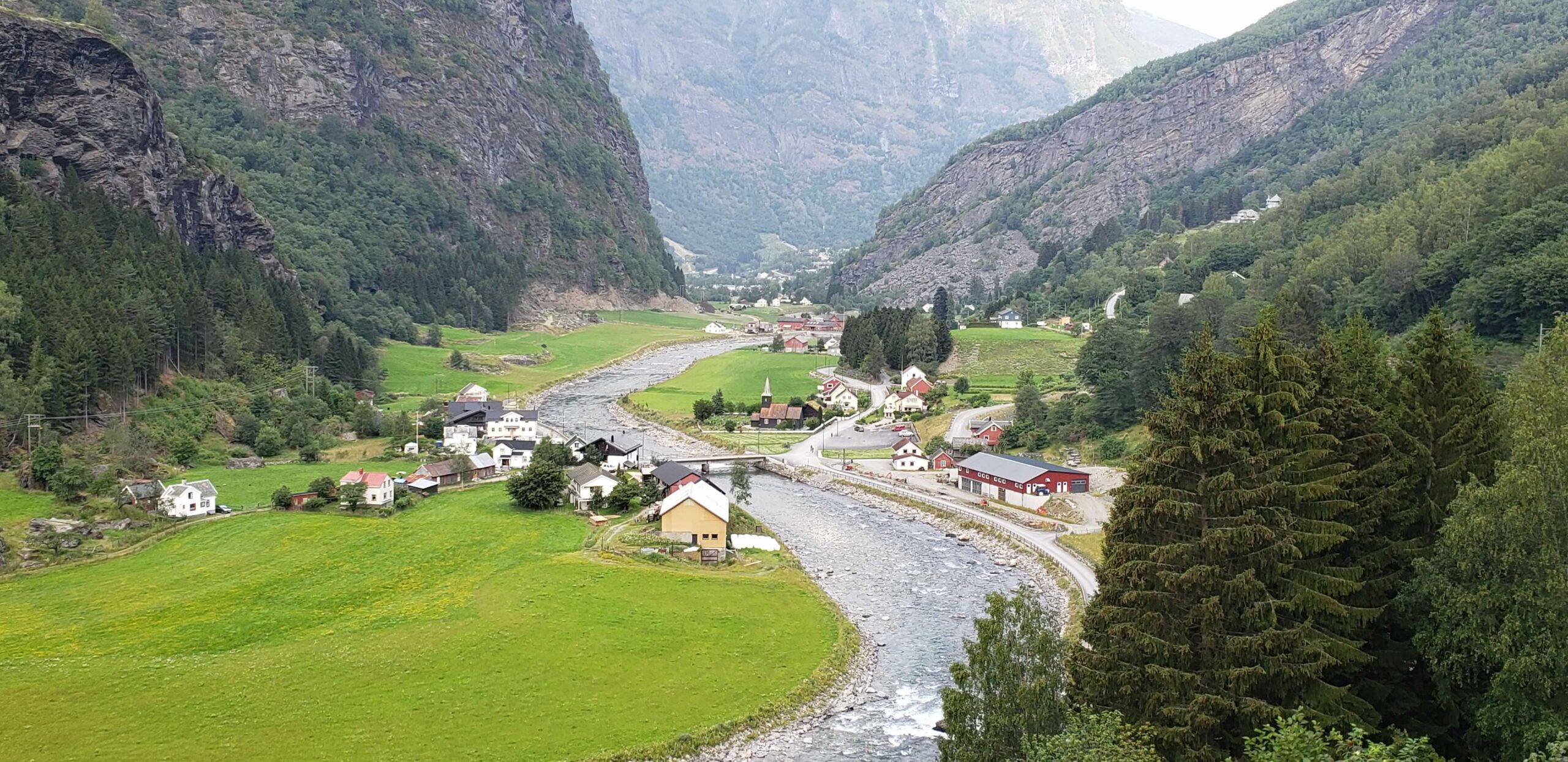 View of a village from the train